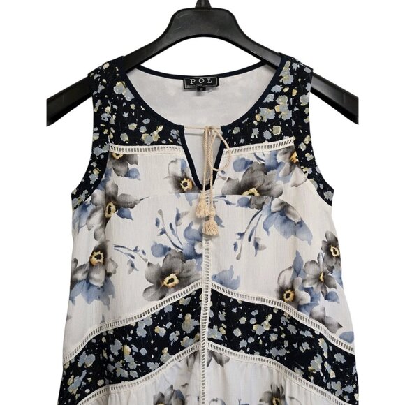 POL Clothing Womens Small Floral Print Tiered  Dress Crochet Trim Cottage Core - Picture 5 of 8